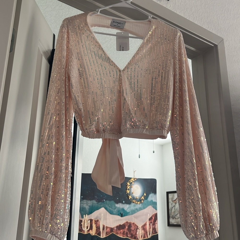 Long sleeve crop top with beautiful sequins all over it.